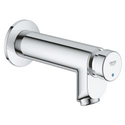 GROHE EUROECO COSMOPOLITAN T SELF-CLOSING PILLAR TAP, WALL MOUNTED | CHROME 1/2 IN